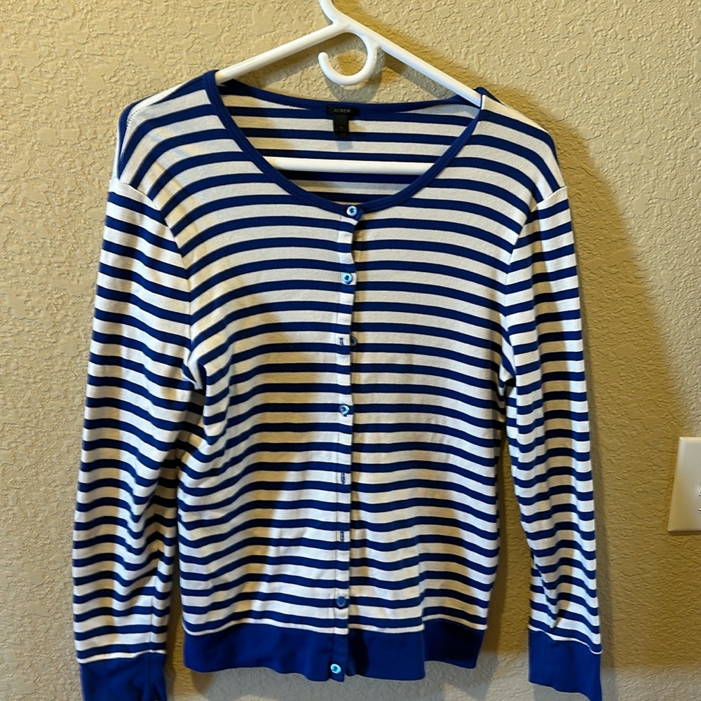 J Crew striped sweater in blue and off white